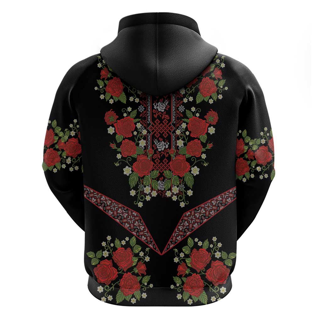 Traditional Ukrainian Costume Zip Hoodie Red Floral Embroidery Style