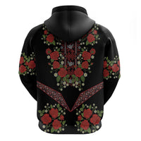 Traditional Ukrainian Costume Zip Hoodie Red Floral Embroidery Style