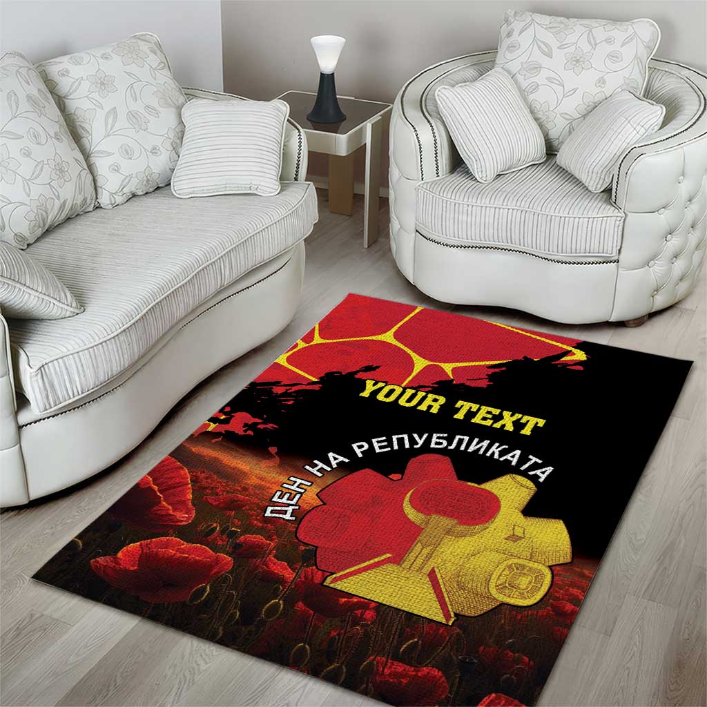 Personalized Macedonia Republic Day Area Rug Ilinden Monument Red Poppy - Wonder Print Shop