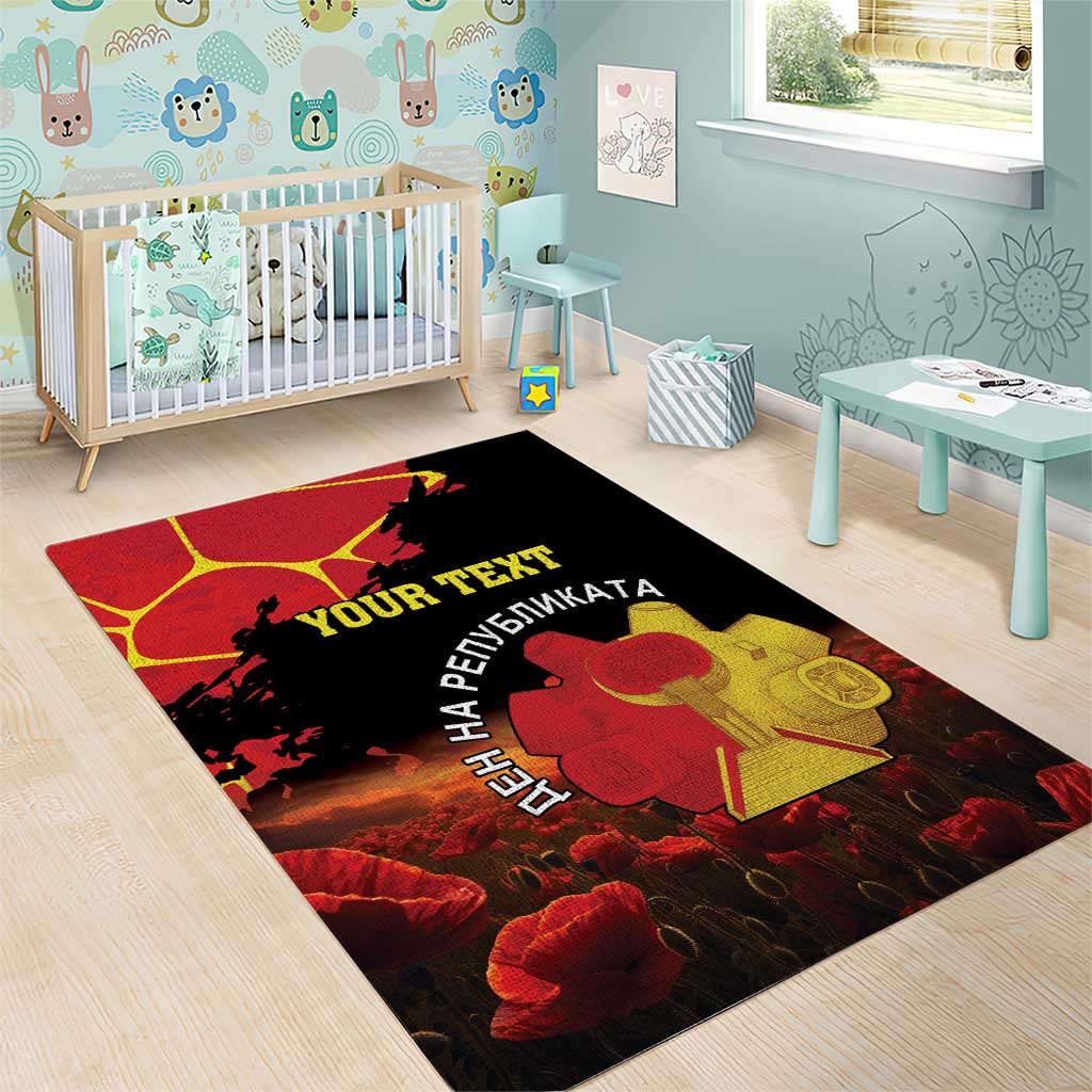 Personalized Macedonia Republic Day Area Rug Ilinden Monument Red Poppy - Wonder Print Shop