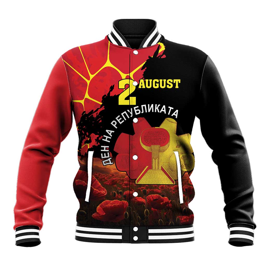 Personalized Macedonia Republic Day Baseball Jacket Ilinden Monument Red Poppy - Wonder Print Shop