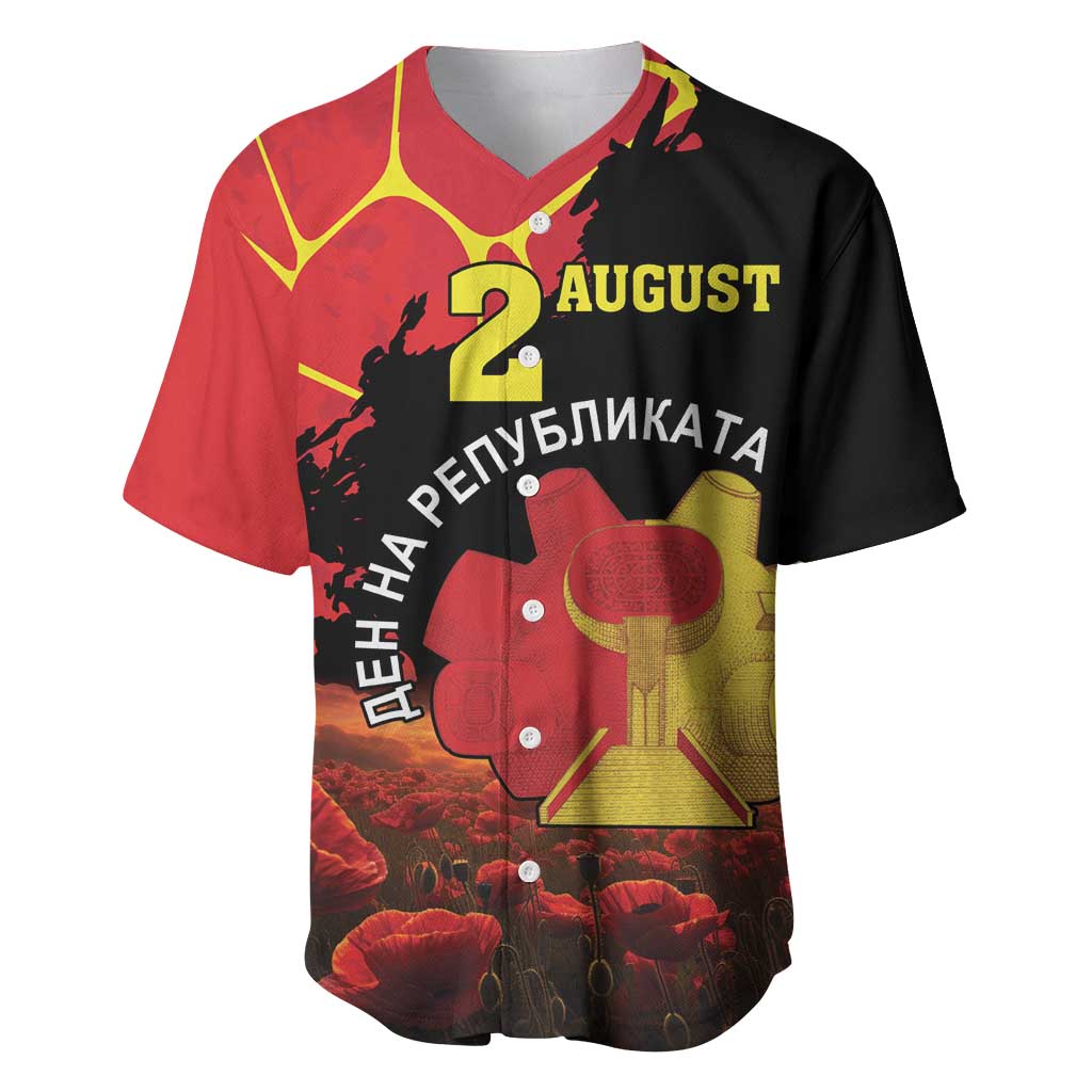 Personalized Macedonia Republic Day Baseball Jersey Ilinden Monument Red Poppy - Wonder Print Shop