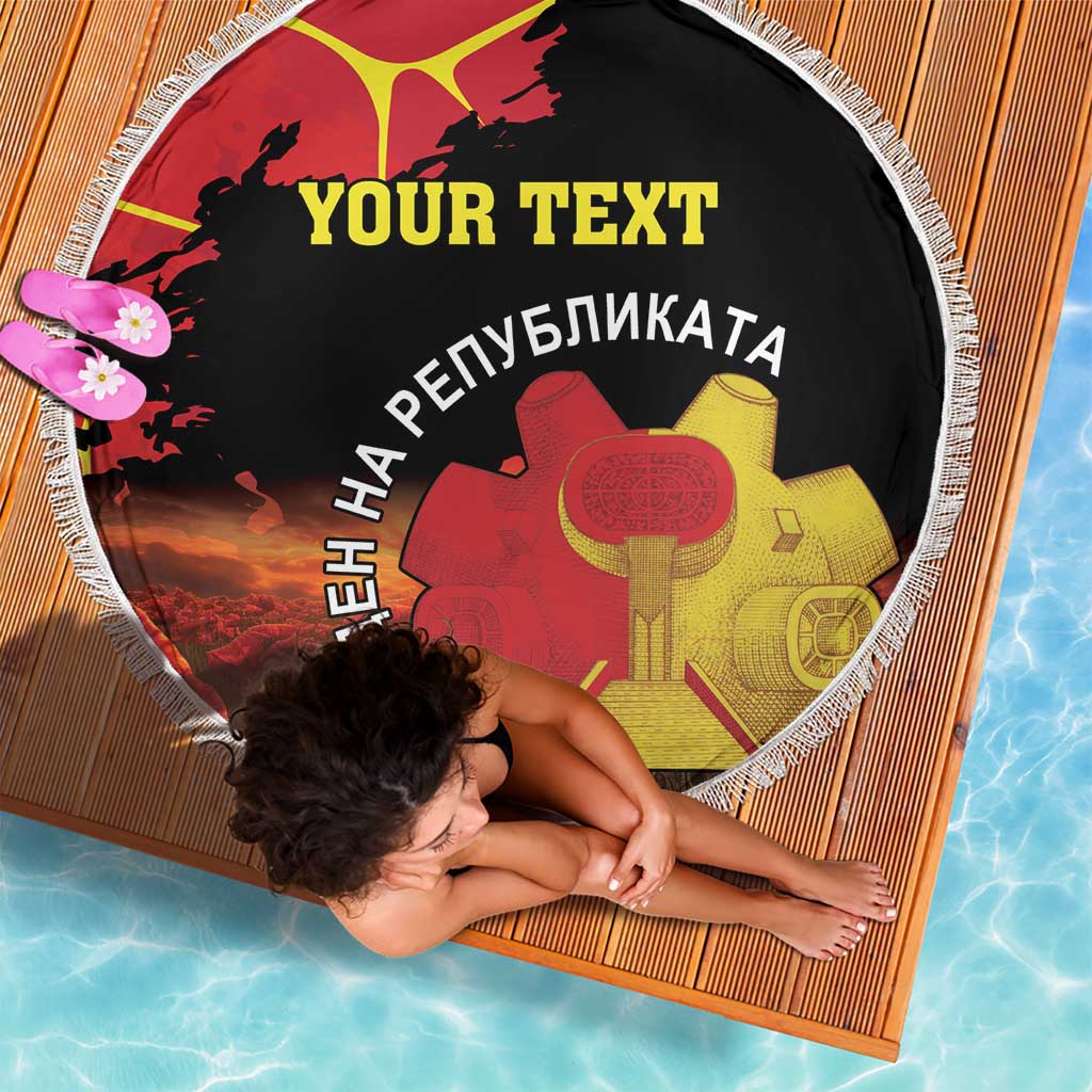 Personalized Macedonia Republic Day Beach Blanket Ilinden Monument Red Poppy - Wonder Print Shop