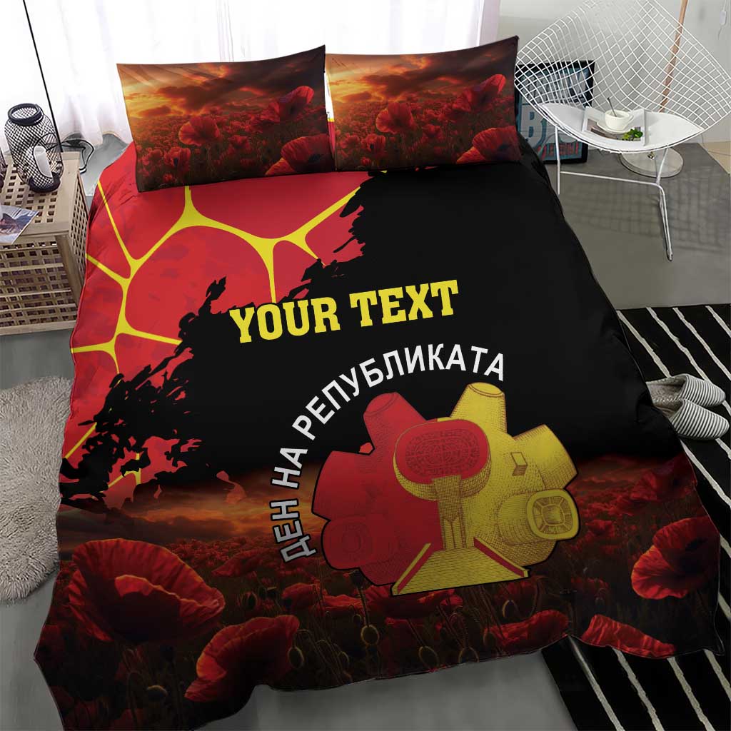 Personalized Macedonia Republic Day Bedding Set Ilinden Monument Red Poppy - Wonder Print Shop