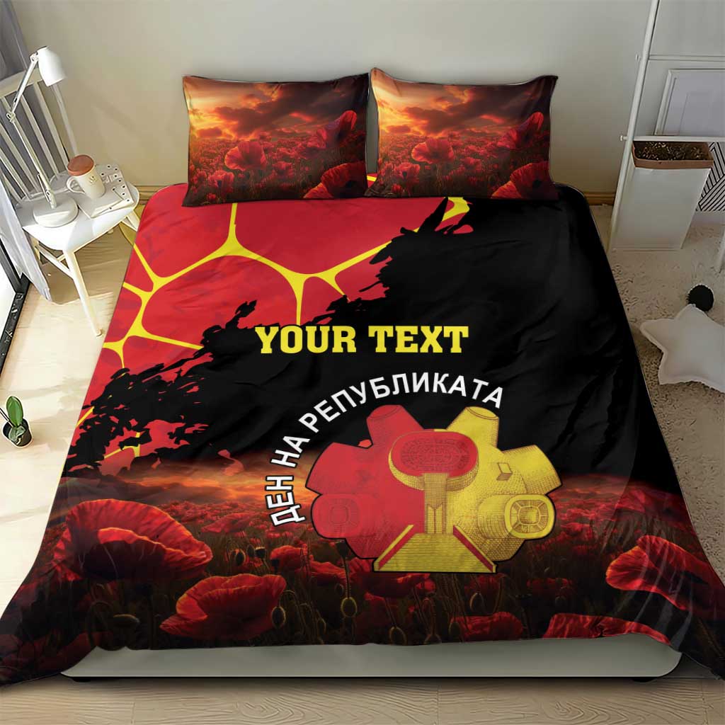 Personalized Macedonia Republic Day Bedding Set Ilinden Monument Red Poppy - Wonder Print Shop