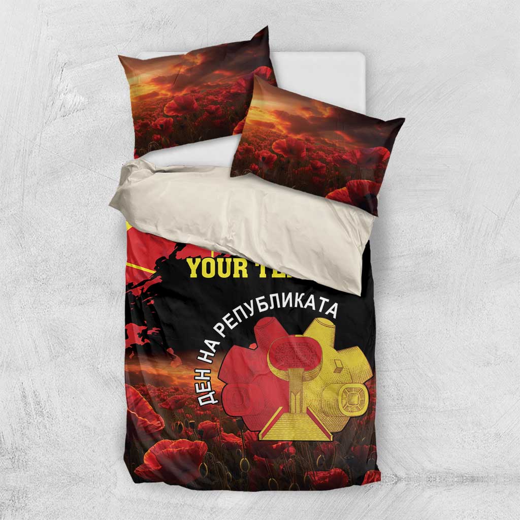 Personalized Macedonia Republic Day Bedding Set Ilinden Monument Red Poppy - Wonder Print Shop