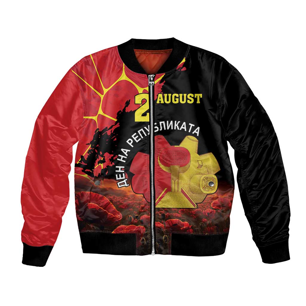 Personalized Macedonia Republic Day Bomber Jacket Ilinden Monument Red Poppy - Wonder Print Shop