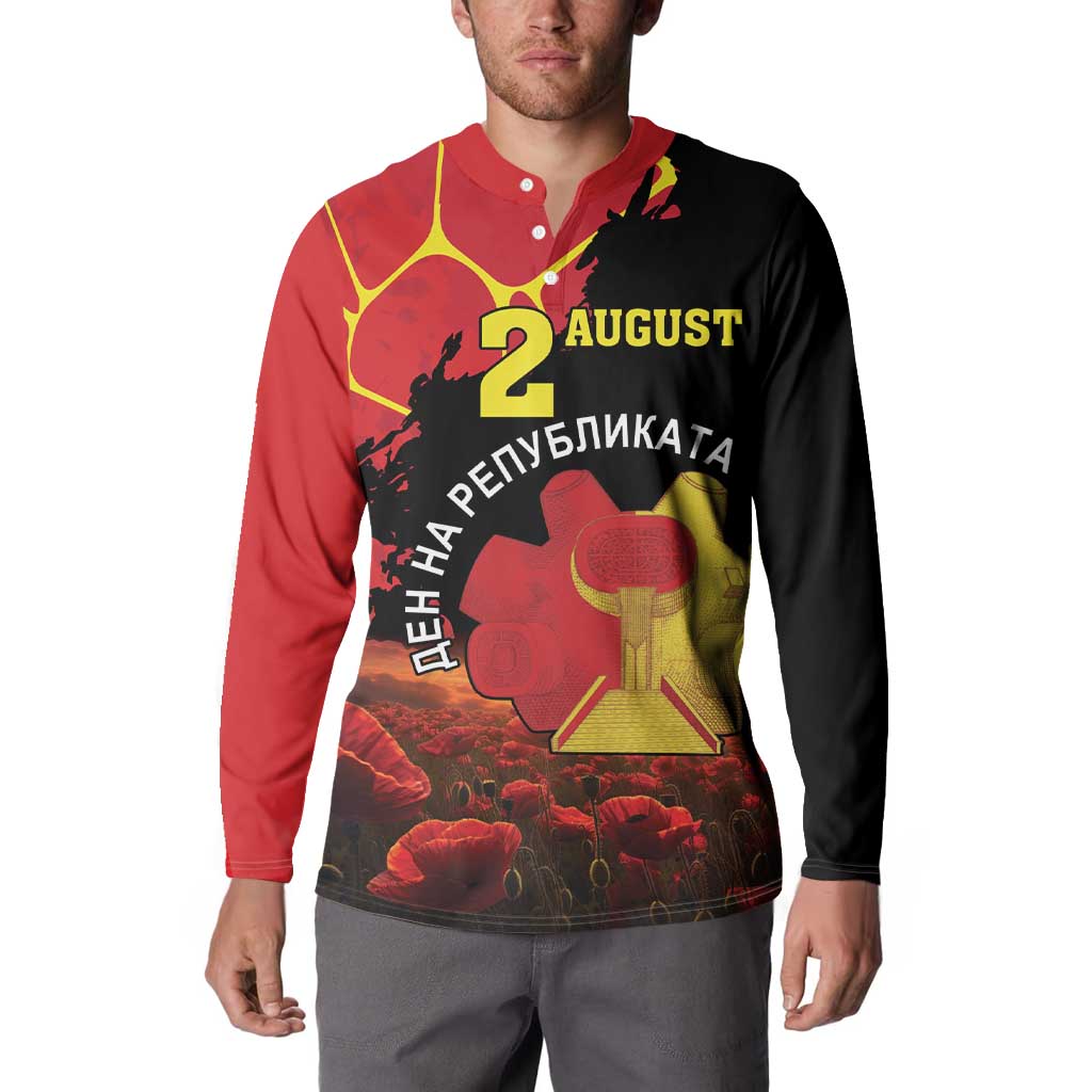 Personalized Macedonia Republic Day Button Sweatshirt Ilinden Monument Red Poppy - Wonder Print Shop