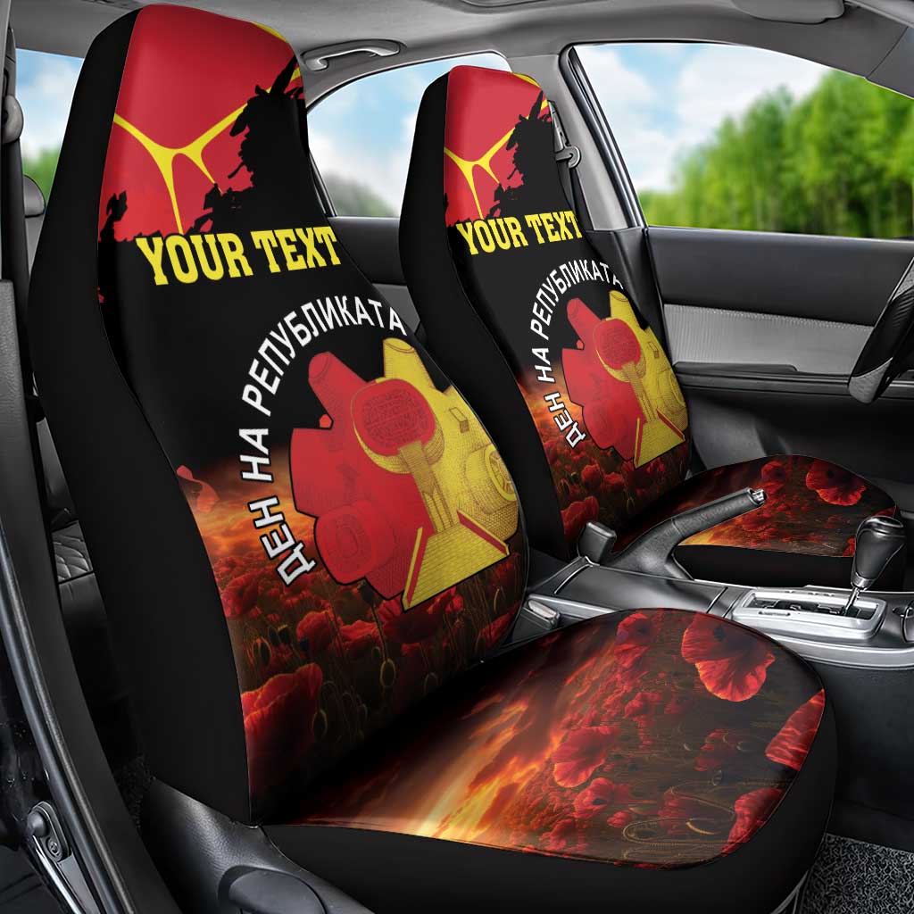 Personalized Macedonia Republic Day Car Seat Cover Ilinden Monument Red Poppy - Wonder Print Shop