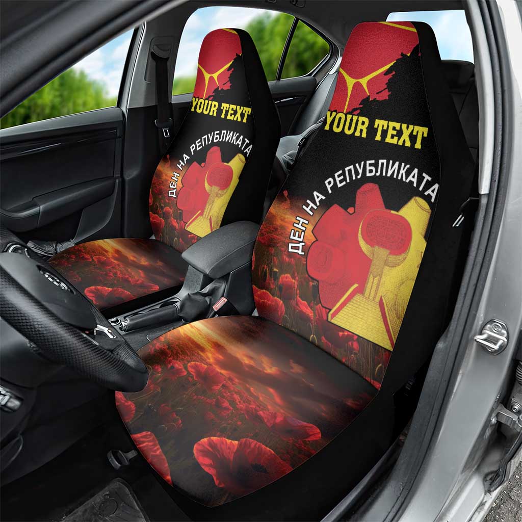 Personalized Macedonia Republic Day Car Seat Cover Ilinden Monument Red Poppy - Wonder Print Shop