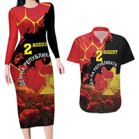 Personalized Macedonia Republic Day Couples Matching Long Sleeve Bodycon Dress and Hawaiian Shirt Ilinden Monument Red Poppy - Wonder Print Shop