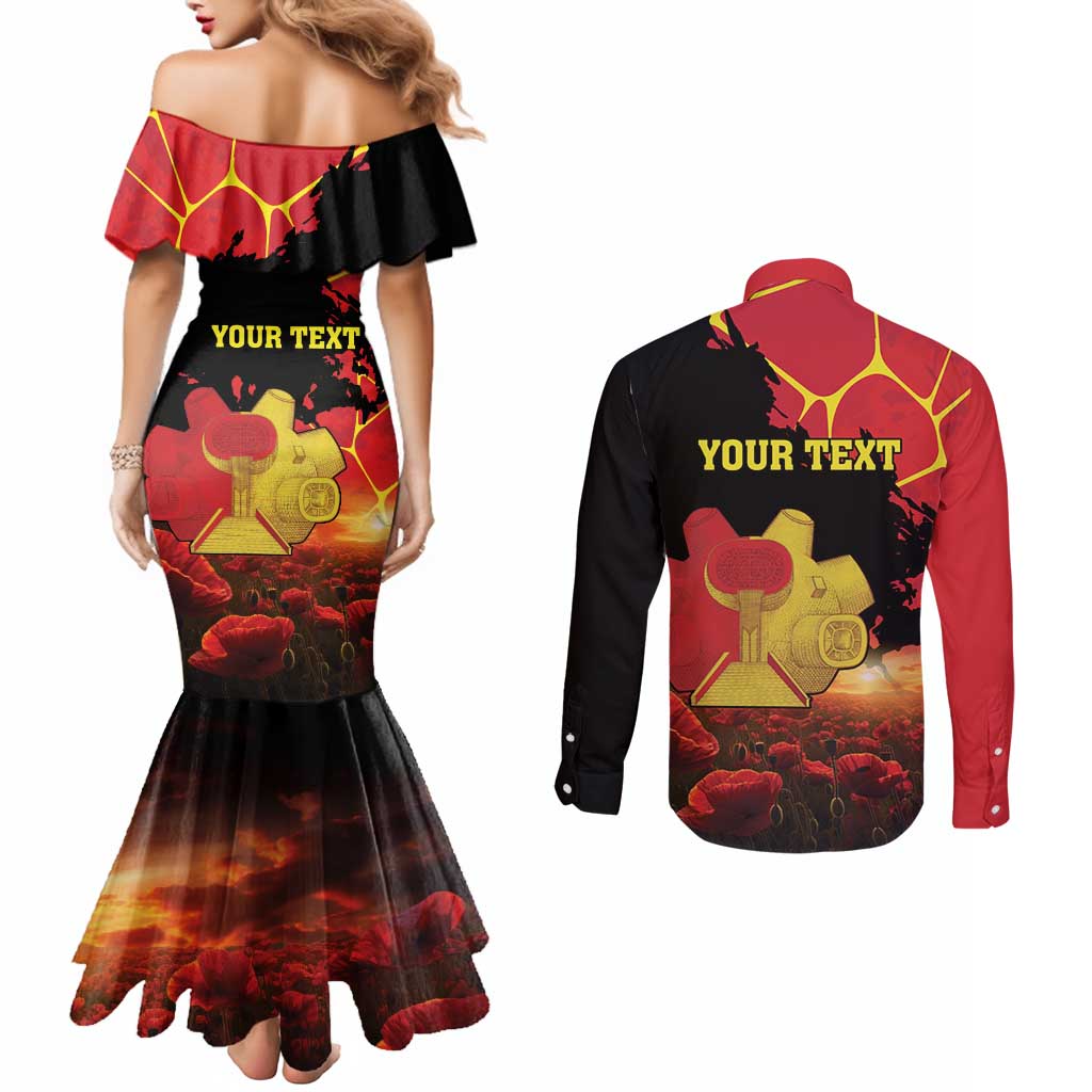 Personalized Macedonia Republic Day Couples Matching Mermaid Dress and Long Sleeve Button Shirt Ilinden Monument Red Poppy - Wonder Print Shop