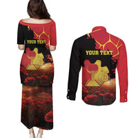 Personalized Macedonia Republic Day Couples Matching Puletasi and Long Sleeve Button Shirt Ilinden Monument Red Poppy - Wonder Print Shop