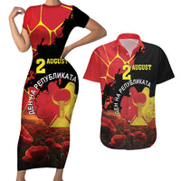 Personalized Macedonia Republic Day Couples Matching Short Sleeve Bodycon Dress and Hawaiian Shirt Ilinden Monument Red Poppy - Wonder Print Shop