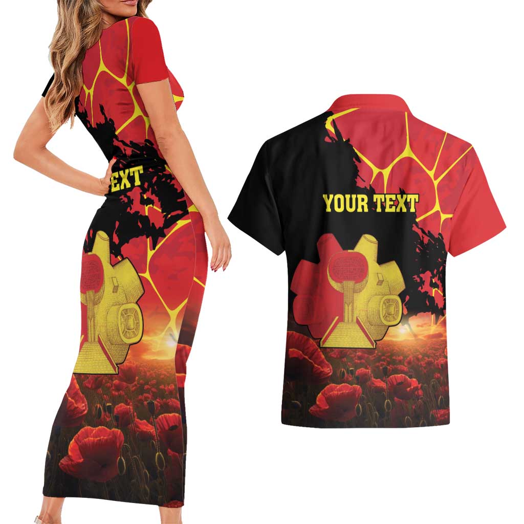 Personalized Macedonia Republic Day Couples Matching Short Sleeve Bodycon Dress and Hawaiian Shirt Ilinden Monument Red Poppy - Wonder Print Shop