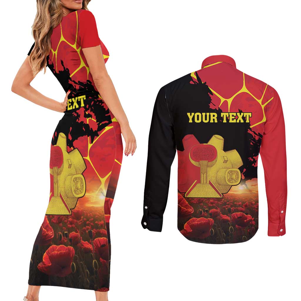 Personalized Macedonia Republic Day Couples Matching Short Sleeve Bodycon Dress and Long Sleeve Button Shirt Ilinden Monument Red Poppy - Wonder Print Shop