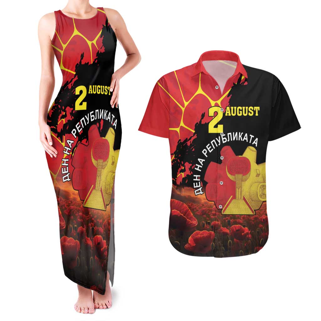 Personalized Macedonia Republic Day Couples Matching Tank Maxi Dress and Hawaiian Shirt Ilinden Monument Red Poppy - Wonder Print Shop