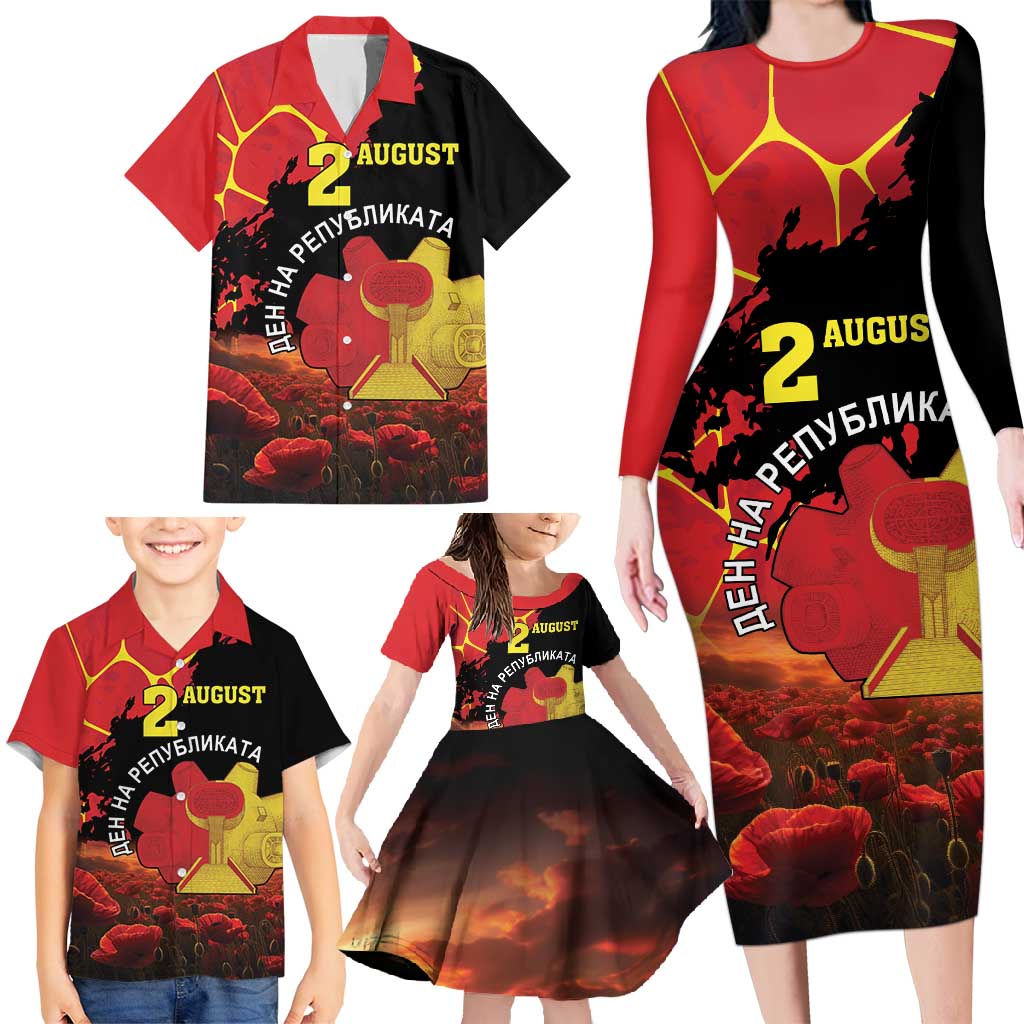 Personalized Macedonia Republic Day Family Matching Long Sleeve Bodycon Dress and Hawaiian Shirt Ilinden Monument Red Poppy - Wonder Print Shop