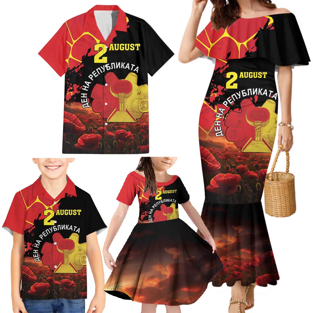 Personalized Macedonia Republic Day Family Matching Mermaid Dress and Hawaiian Shirt Ilinden Monument Red Poppy - Wonder Print Shop