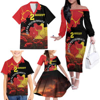 Personalized Macedonia Republic Day Family Matching Off The Shoulder Long Sleeve Dress and Hawaiian Shirt Ilinden Monument Red Poppy - Wonder Print Shop