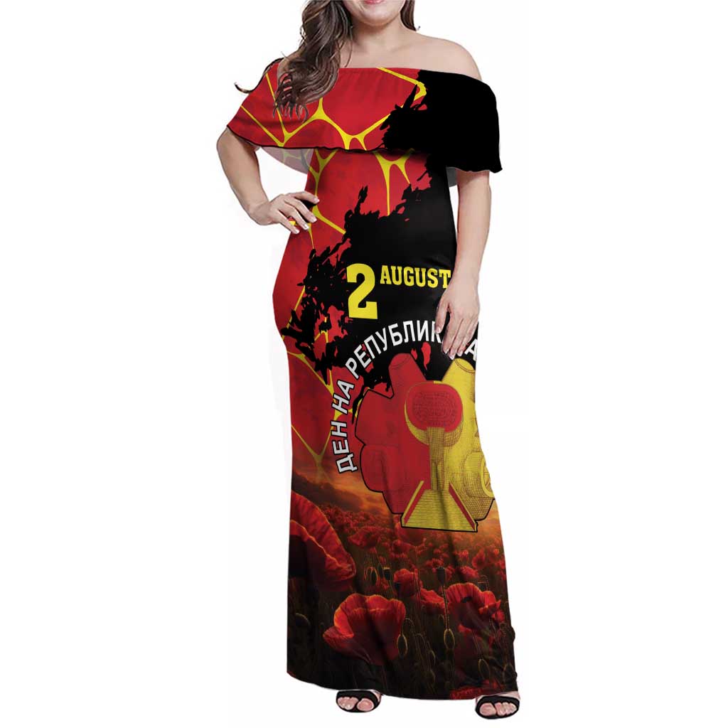 Personalized Macedonia Republic Day Family Matching Off Shoulder Maxi Dress and Hawaiian Shirt Ilinden Monument Red Poppy - Wonder Print Shop