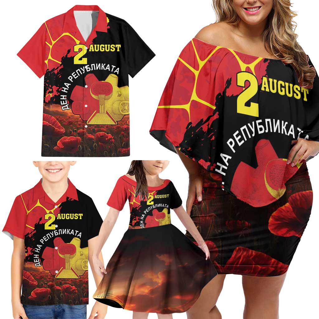 Personalized Macedonia Republic Day Family Matching Off Shoulder Short Dress and Hawaiian Shirt Ilinden Monument Red Poppy - Wonder Print Shop