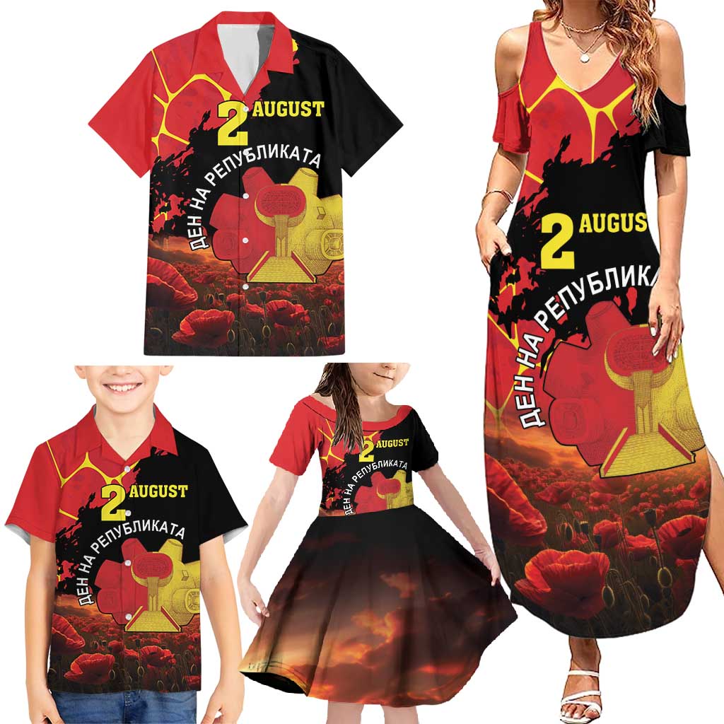 Personalized Macedonia Republic Day Family Matching Summer Maxi Dress and Hawaiian Shirt Ilinden Monument Red Poppy - Wonder Print Shop