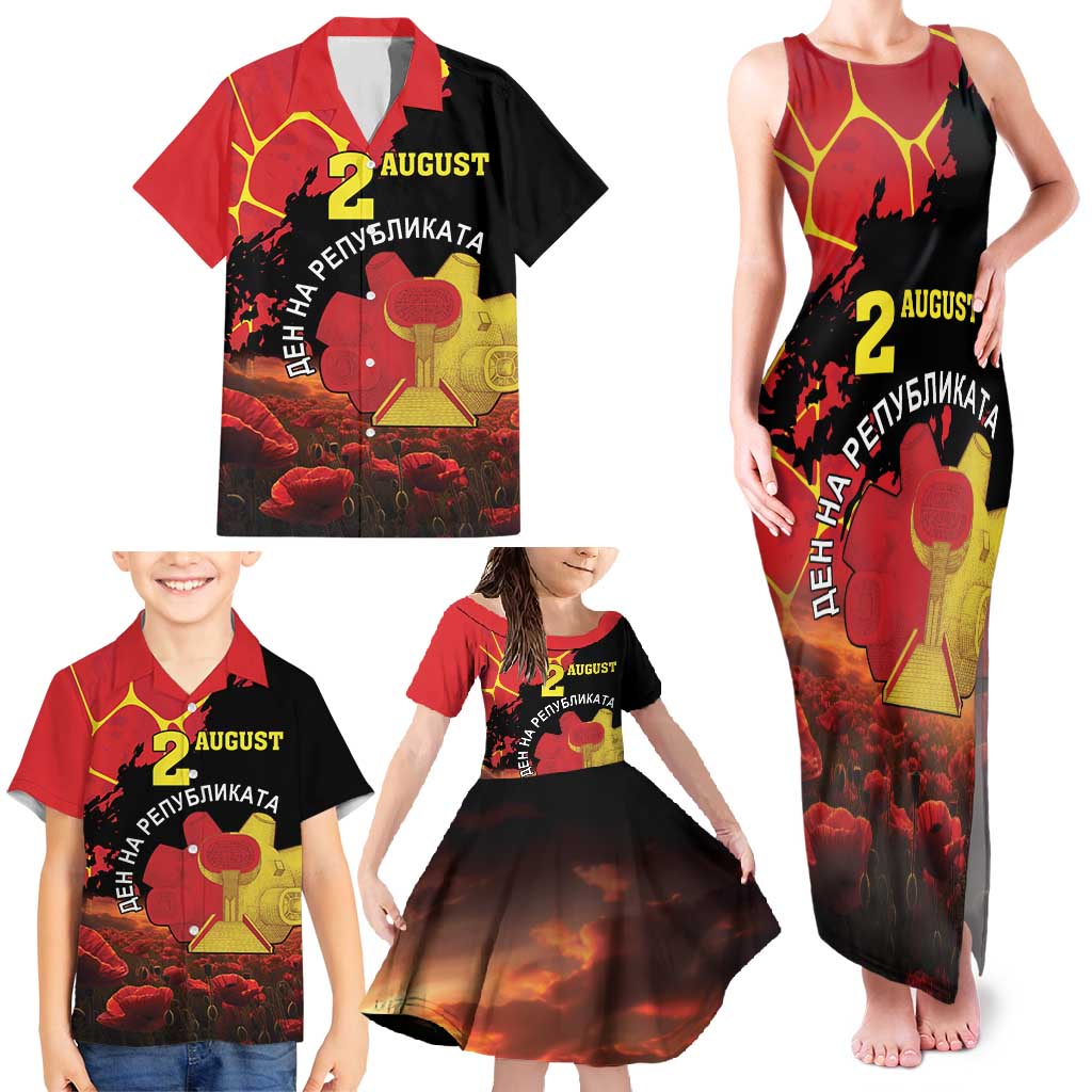 Personalized Macedonia Republic Day Family Matching Tank Maxi Dress and Hawaiian Shirt Ilinden Monument Red Poppy - Wonder Print Shop