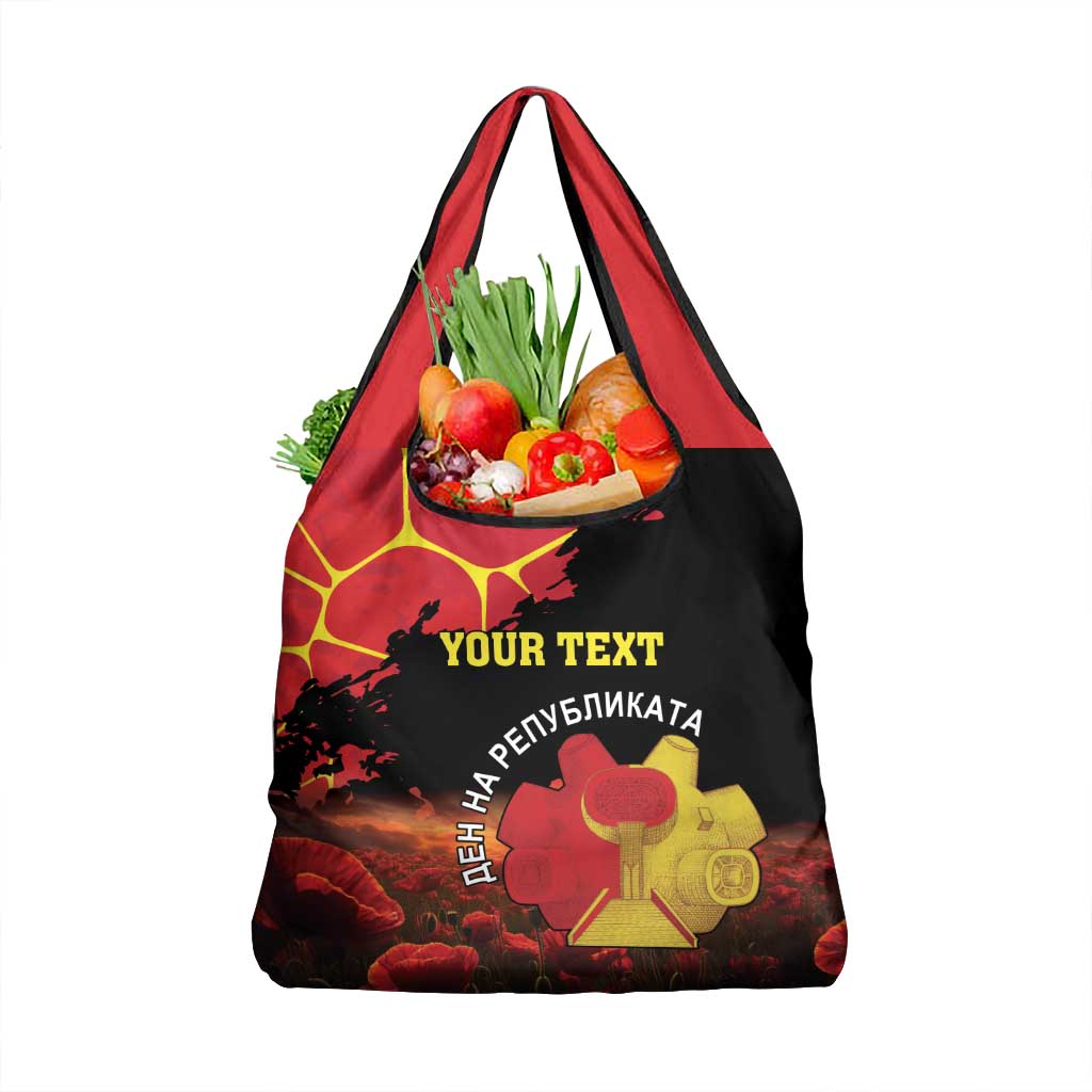 Personalized Macedonia Republic Day Grocery Bag Ilinden Monument Red Poppy - Wonder Print Shop