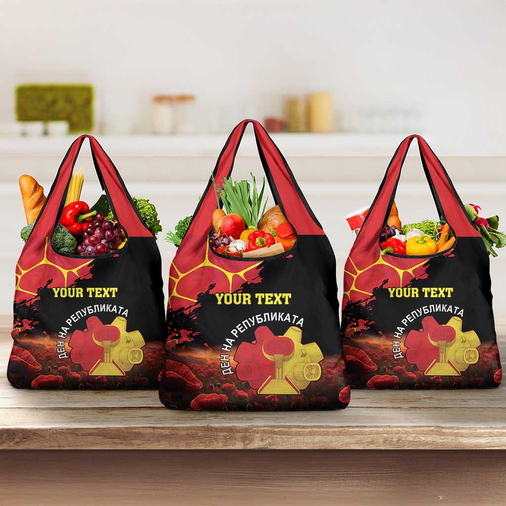 Personalized Macedonia Republic Day Grocery Bag Ilinden Monument Red Poppy - Wonder Print Shop
