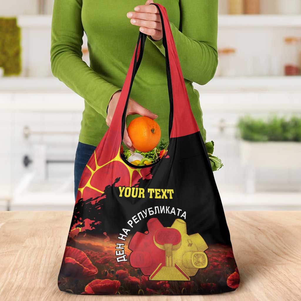 Personalized Macedonia Republic Day Grocery Bag Ilinden Monument Red Poppy - Wonder Print Shop