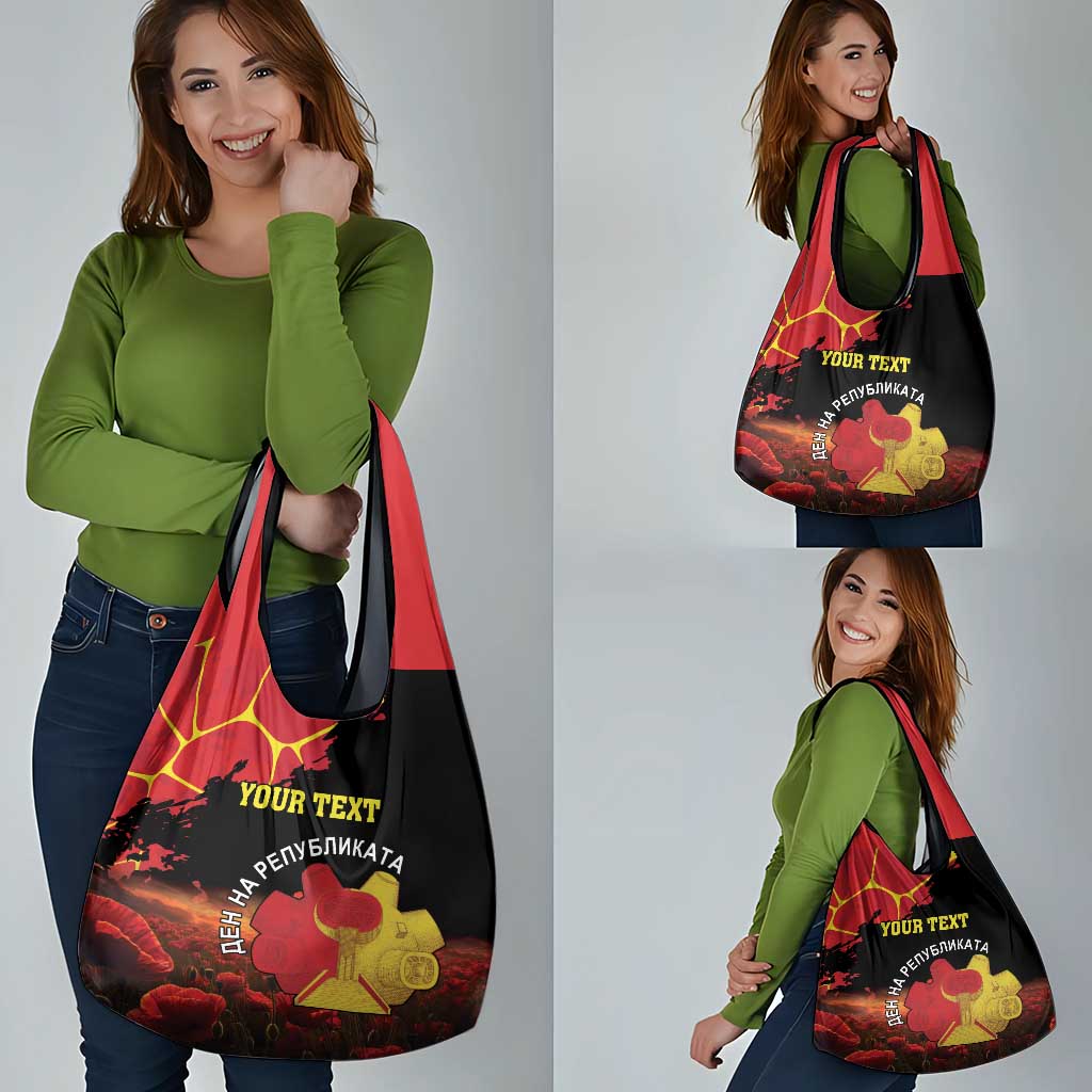 Personalized Macedonia Republic Day Grocery Bag Ilinden Monument Red Poppy - Wonder Print Shop