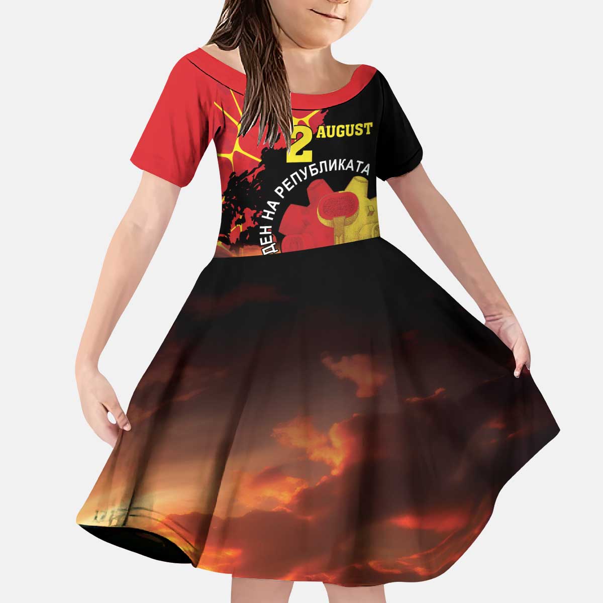 Personalized Macedonia Republic Day Kid Short Sleeve Dress Ilinden Monument Red Poppy - Wonder Print Shop