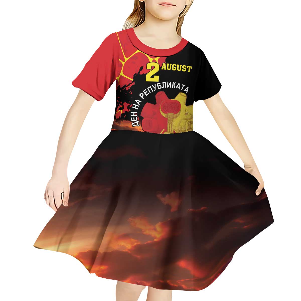 Personalized Macedonia Republic Day Kid Short Sleeve Dress Ilinden Monument Red Poppy - Wonder Print Shop