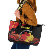 Personalized Macedonia Republic Day Leather Tote Bag Ilinden Monument Red Poppy - Wonder Print Shop