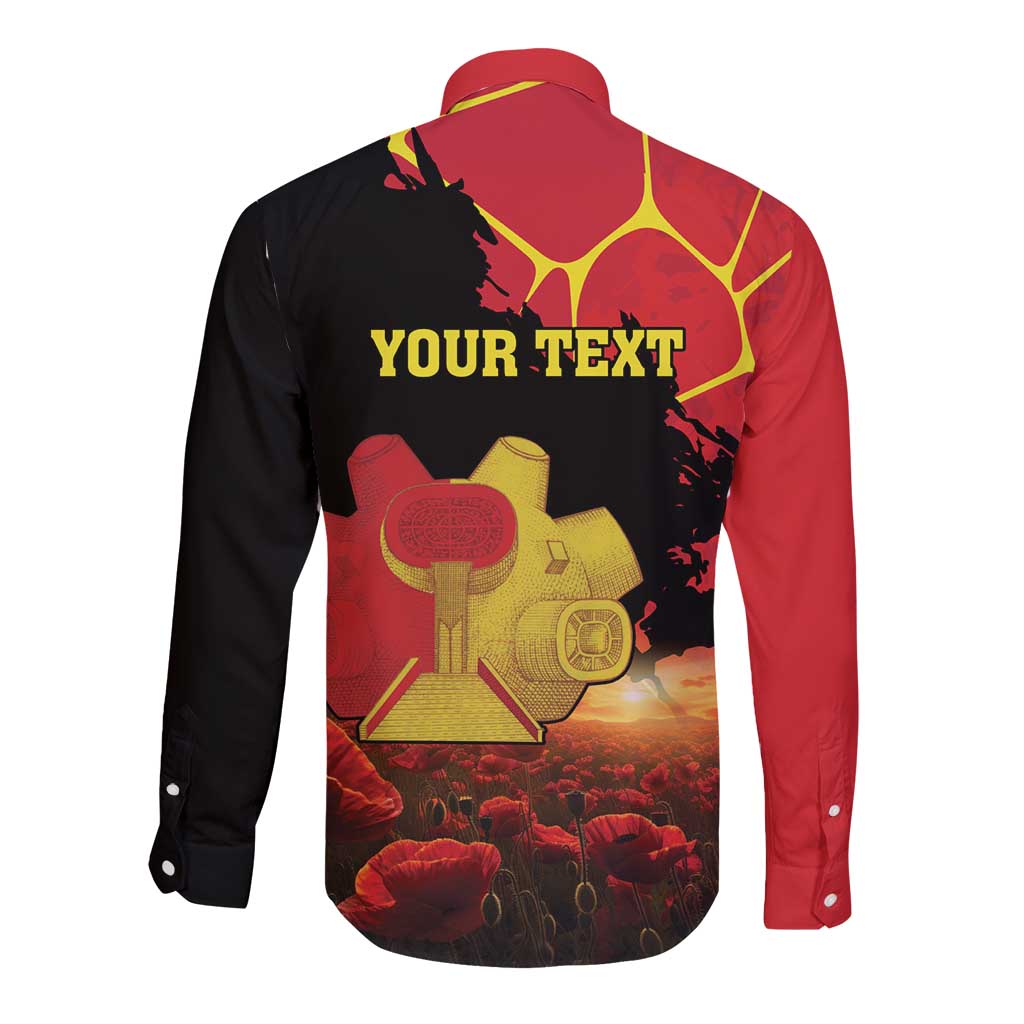 Personalized Macedonia Republic Day Long Sleeve Button Shirt Ilinden Monument Red Poppy - Wonder Print Shop