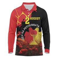 Personalized Macedonia Republic Day Long Sleeve Polo Shirt Ilinden Monument Red Poppy - Wonder Print Shop