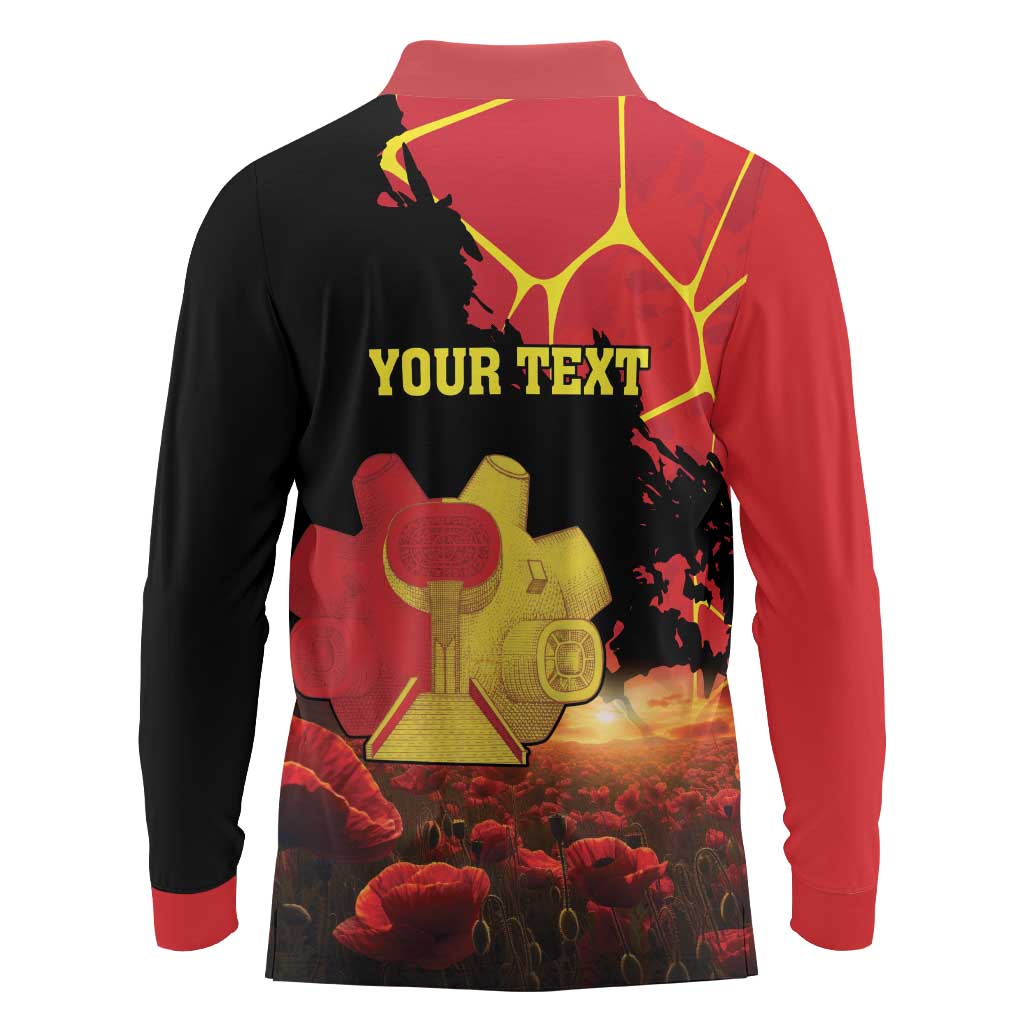 Personalized Macedonia Republic Day Long Sleeve Polo Shirt Ilinden Monument Red Poppy - Wonder Print Shop