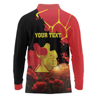 Personalized Macedonia Republic Day Long Sleeve Polo Shirt Ilinden Monument Red Poppy - Wonder Print Shop