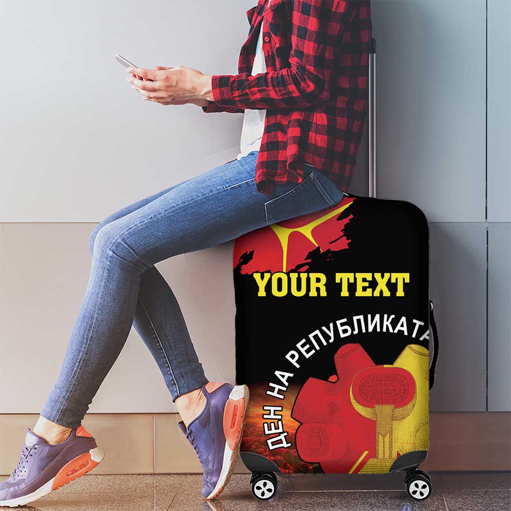 Personalized Macedonia Republic Day Luggage Cover Ilinden Monument Red Poppy - Wonder Print Shop