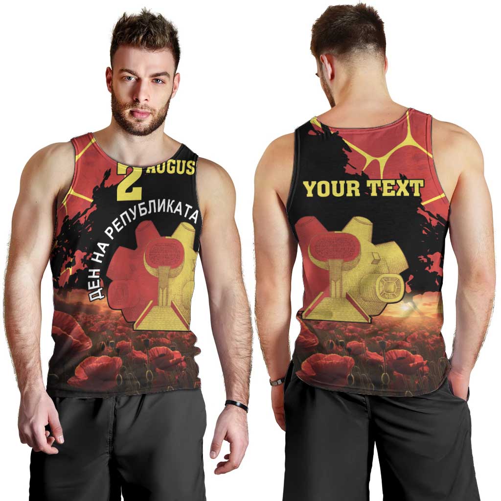 Personalized Macedonia Republic Day Men Tank Top Ilinden Monument Red Poppy - Wonder Print Shop