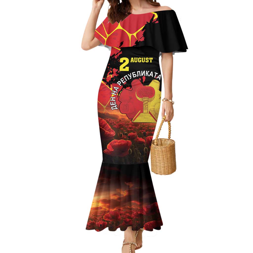 Personalized Macedonia Republic Day Mermaid Dress Ilinden Monument Red Poppy - Wonder Print Shop