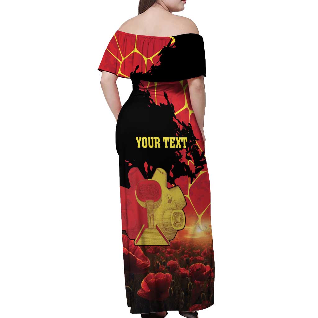 Personalized Macedonia Republic Day Off Shoulder Maxi Dress Ilinden Monument Red Poppy - Wonder Print Shop