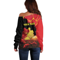 Personalized Macedonia Republic Day Off Shoulder Sweater Ilinden Monument Red Poppy - Wonder Print Shop