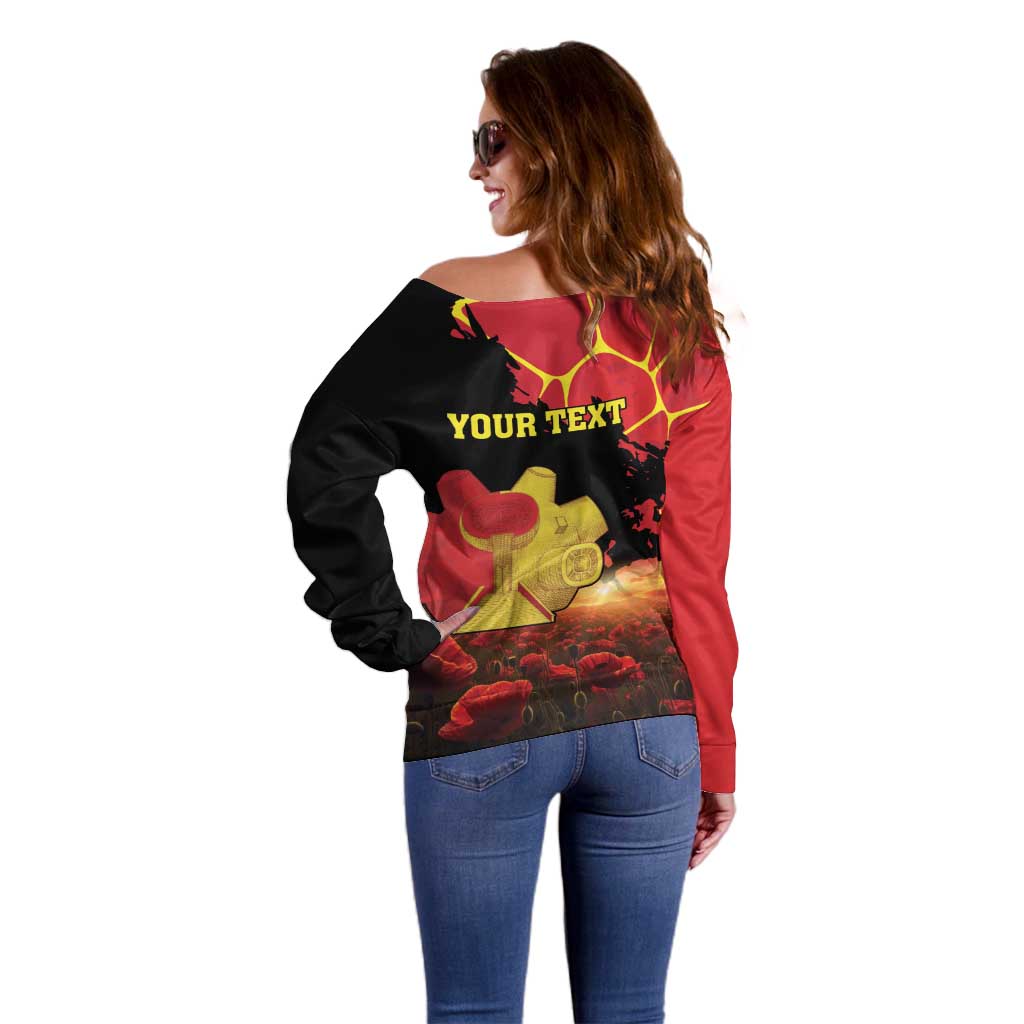 Personalized Macedonia Republic Day Off Shoulder Sweater Ilinden Monument Red Poppy - Wonder Print Shop
