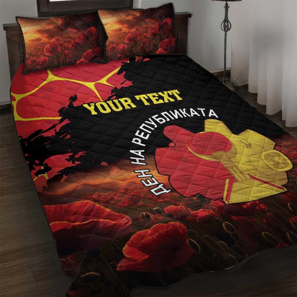 Personalized Macedonia Republic Day Quilt Bed Set Ilinden Monument Red Poppy - Wonder Print Shop