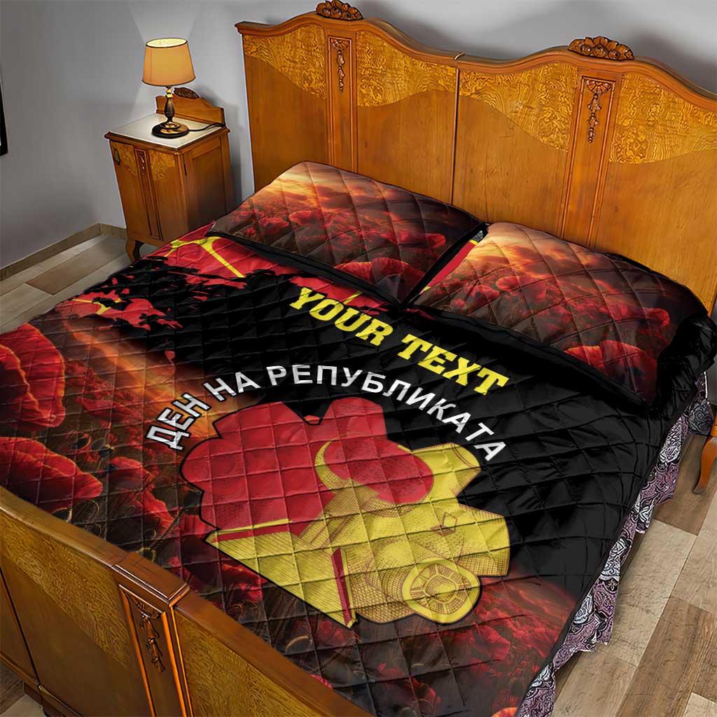Personalized Macedonia Republic Day Quilt Bed Set Ilinden Monument Red Poppy - Wonder Print Shop