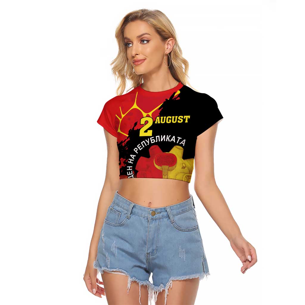 Personalized Macedonia Republic Day Raglan Cropped T Shirt Ilinden Monument Red Poppy - Wonder Print Shop