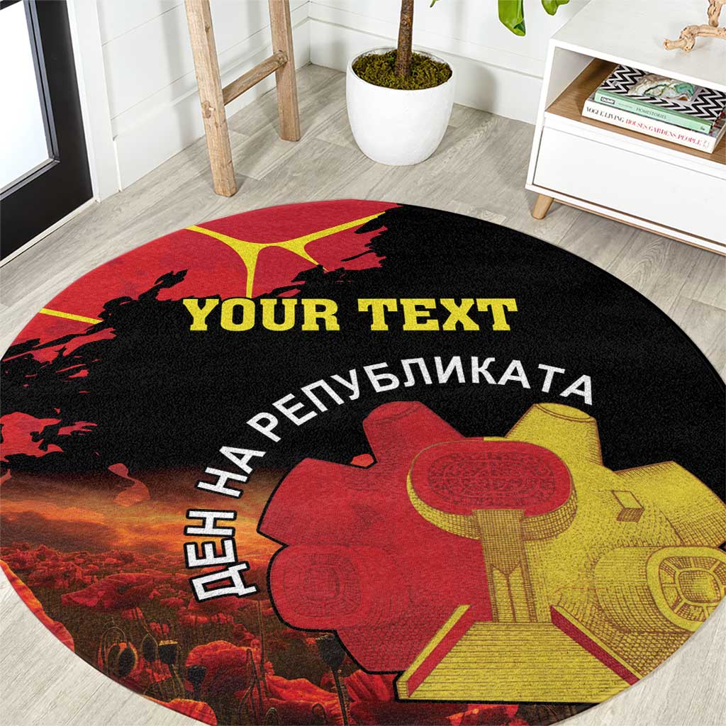 Personalized Macedonia Republic Day Round Carpet Ilinden Monument Red Poppy - Wonder Print Shop