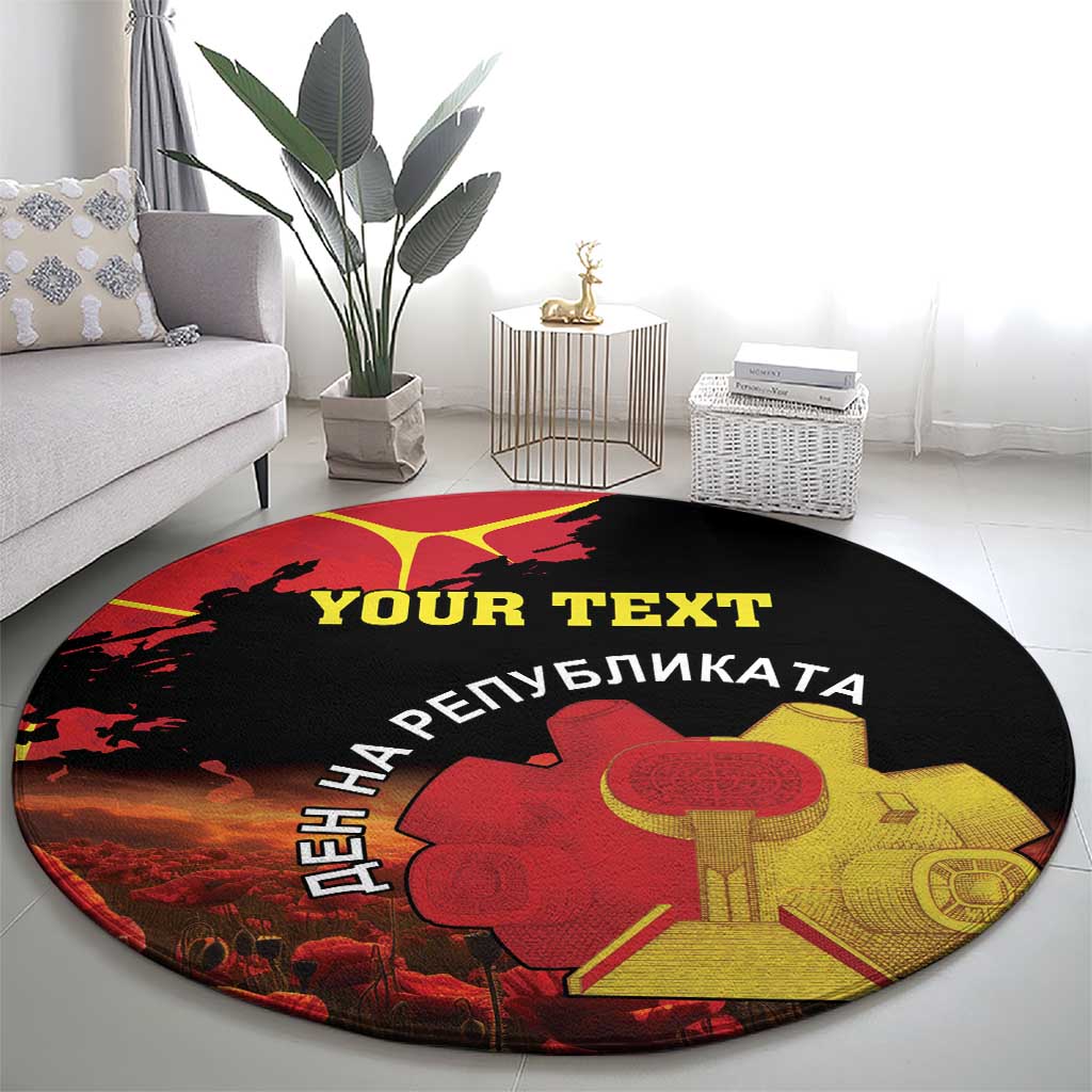 Personalized Macedonia Republic Day Round Carpet Ilinden Monument Red Poppy - Wonder Print Shop